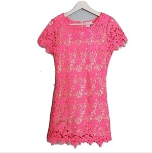 Jerry Hall Hot Pink Eyelet Embroidered Dress